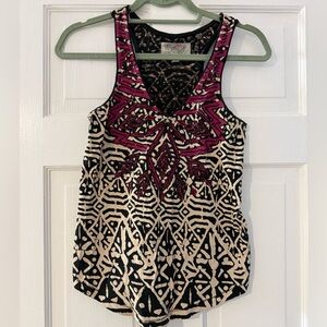 Ecote Black and Cream Tank Top with Pink Accents